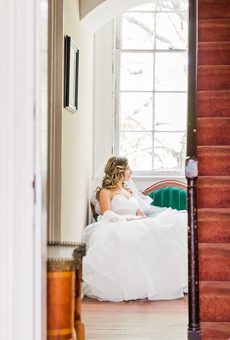 Wedding dress and bride in at Thomas Bennett House in Charleston Charleston wedding photographer Leah Marie Photography + Stationery