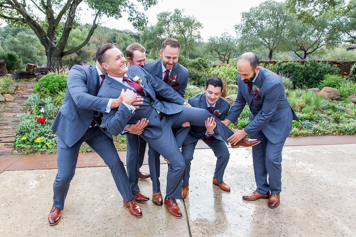 Groomsmen in blue suits San Jose wedding photographer Leah Marie Photography + Stationery