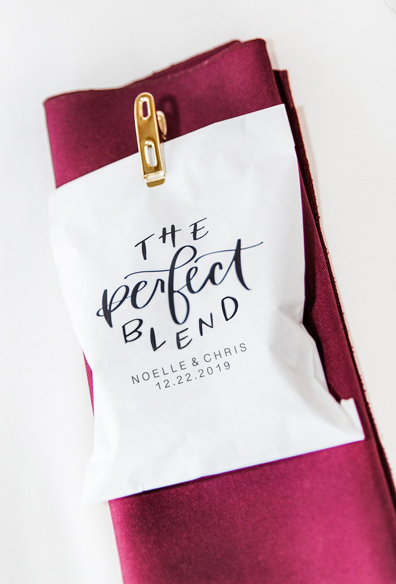 Wedding favors of coffee beans San Jose wedding photographer Leah Marie Photography + Stationery